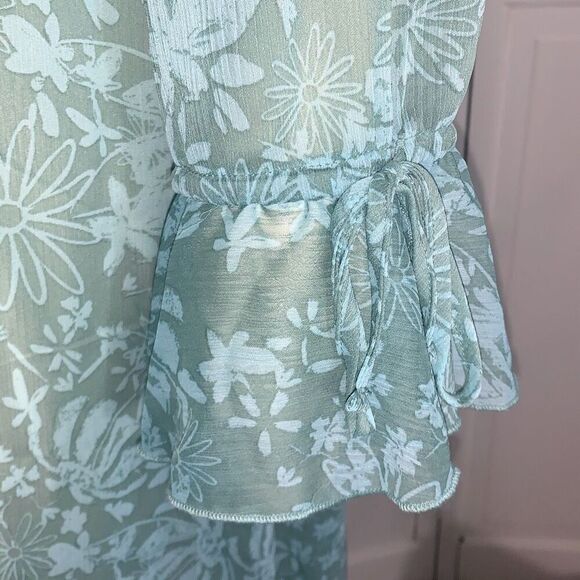 Wild Fable Women's Ruffle Duster Jacket Aqua Green Floral Size L - Picture 10 of 16